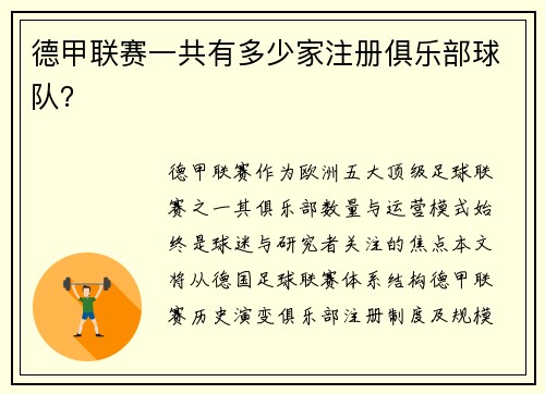 德甲联赛一共有多少家注册俱乐部球队？